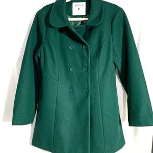 Allegra K Women's Christmas Green Double-Breasted Pea Coat Medium